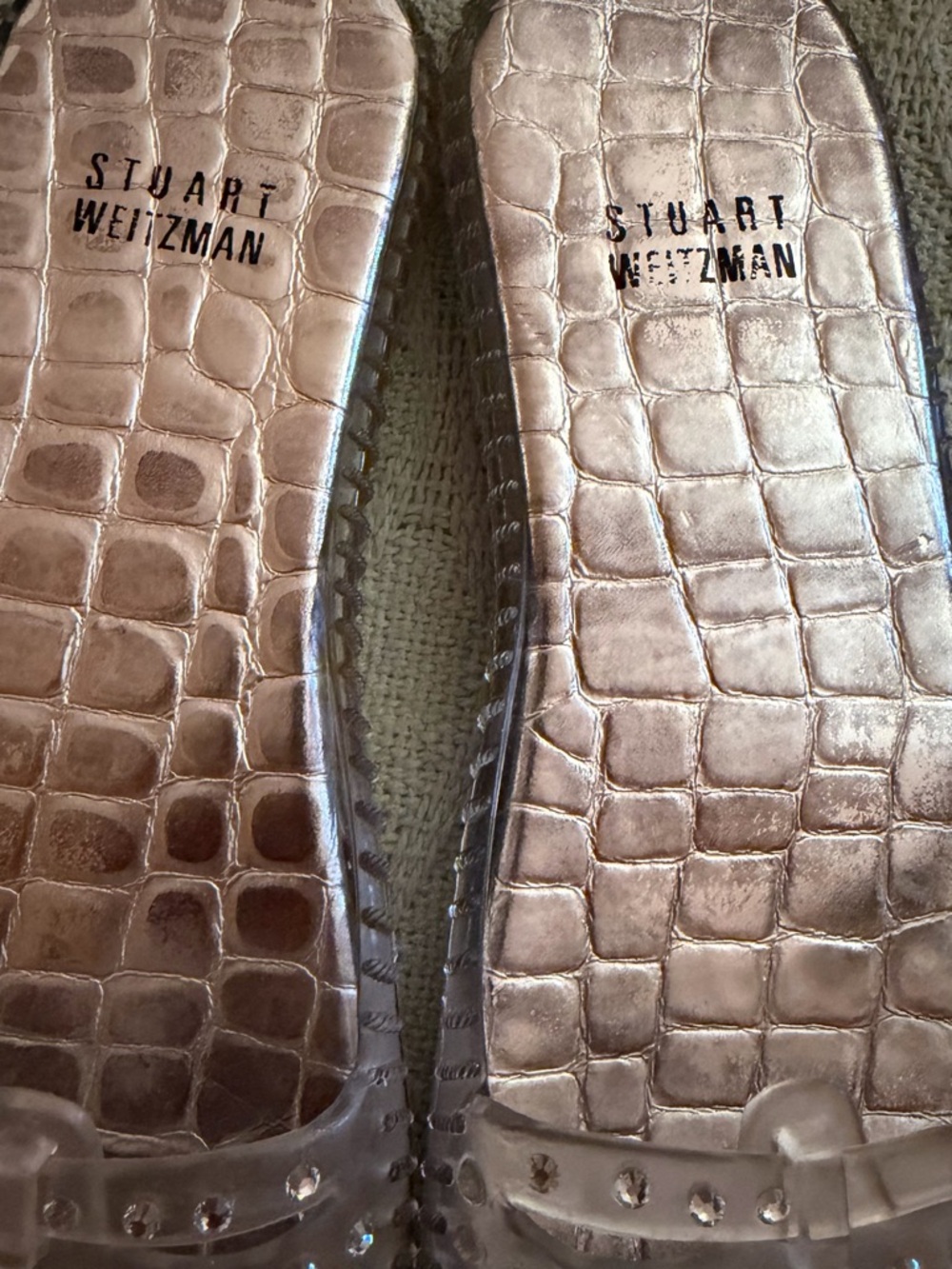 Stuart Weitzman clear jelly slip ons with Crystals on top foot part Size 7 - Picture 12 of 16